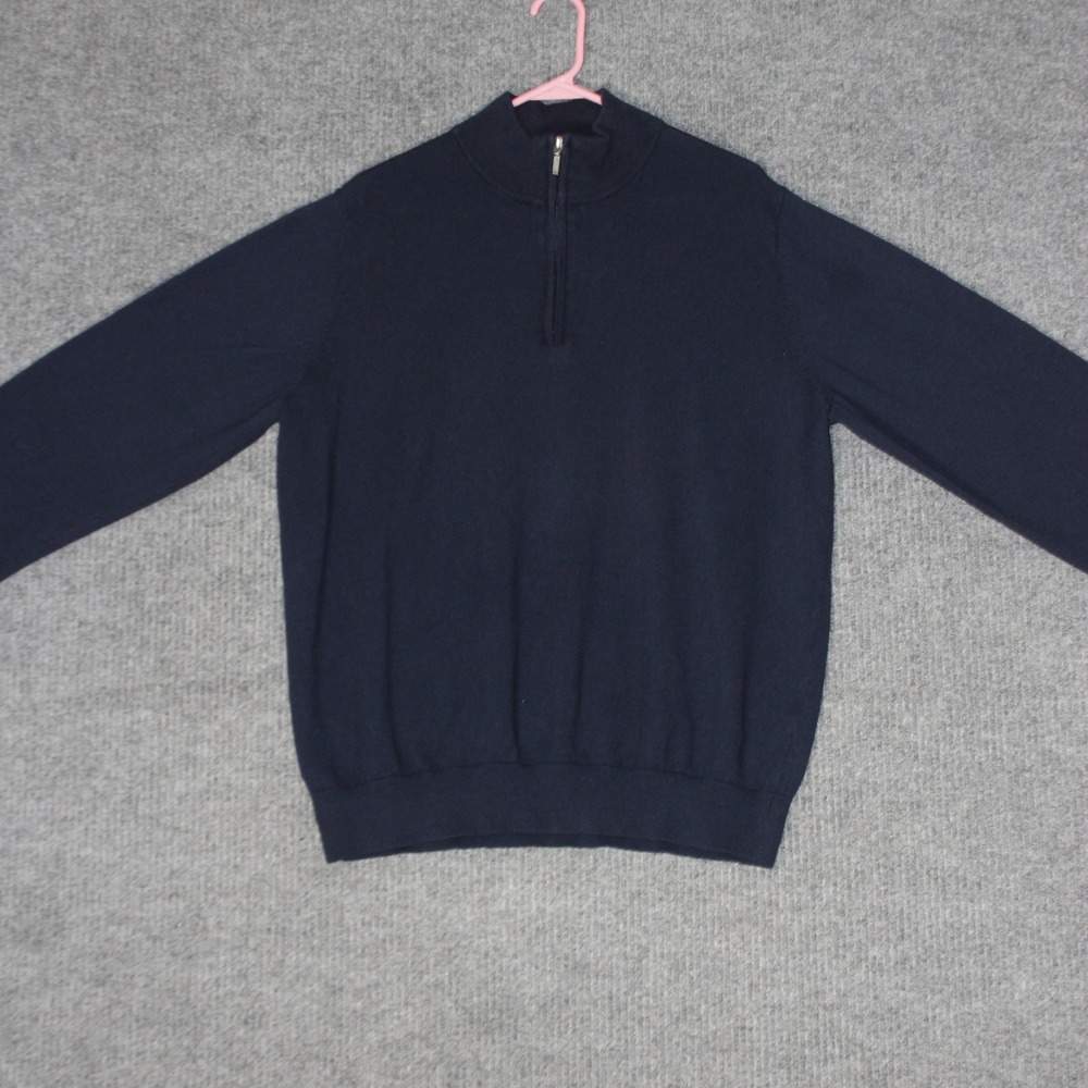 LL Bean Sweater Mens XL Navy Blue Cotton Cashmere Pullover 275298 Quarter Zip - Picture 2 of 4